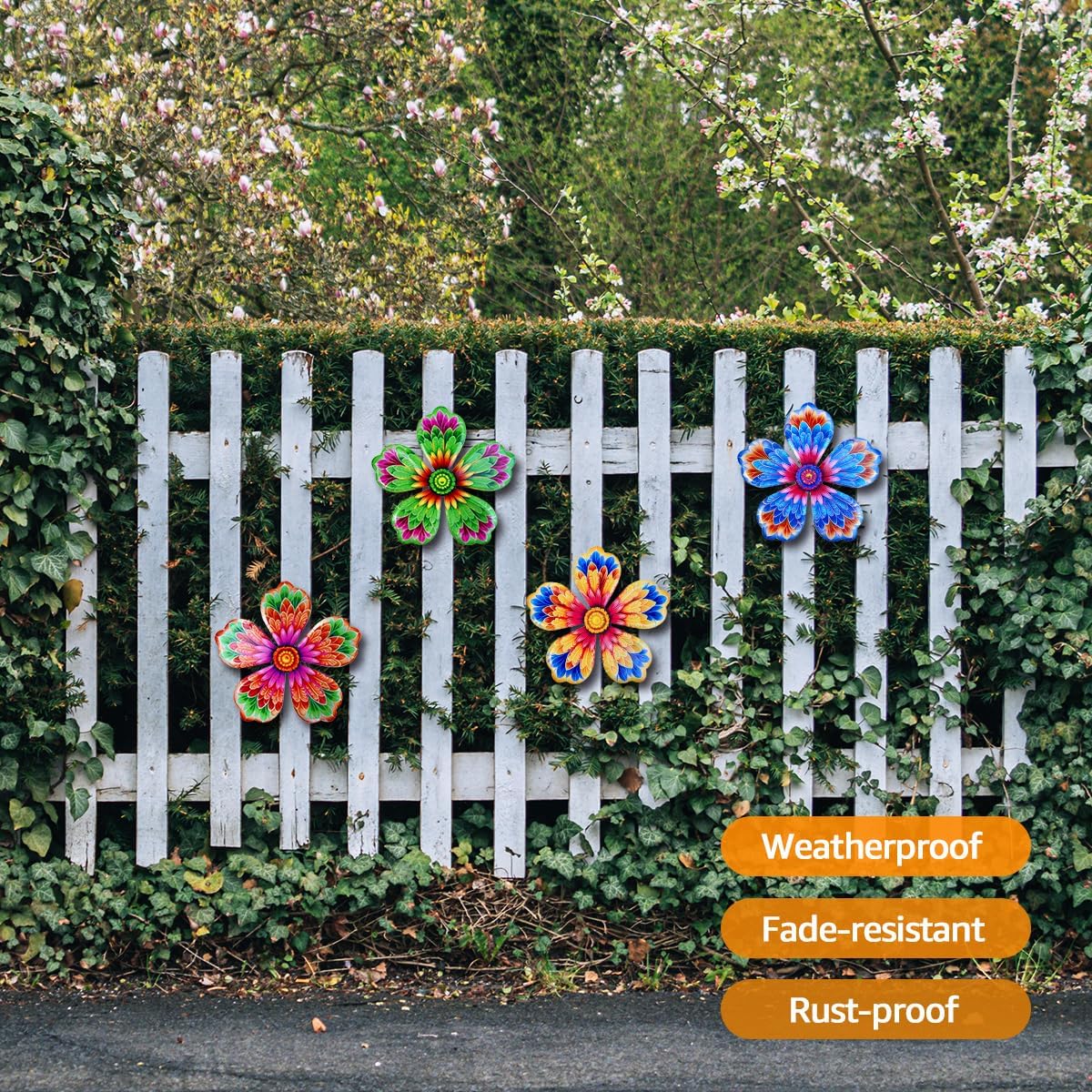 Giyyomtr Metal Flowers Wall Decor - 4pcs 6.2'' Metal Wall Art Hanging Decorations for Outdoor Fence Garden Yard Patio Exterior Home Wall Decor