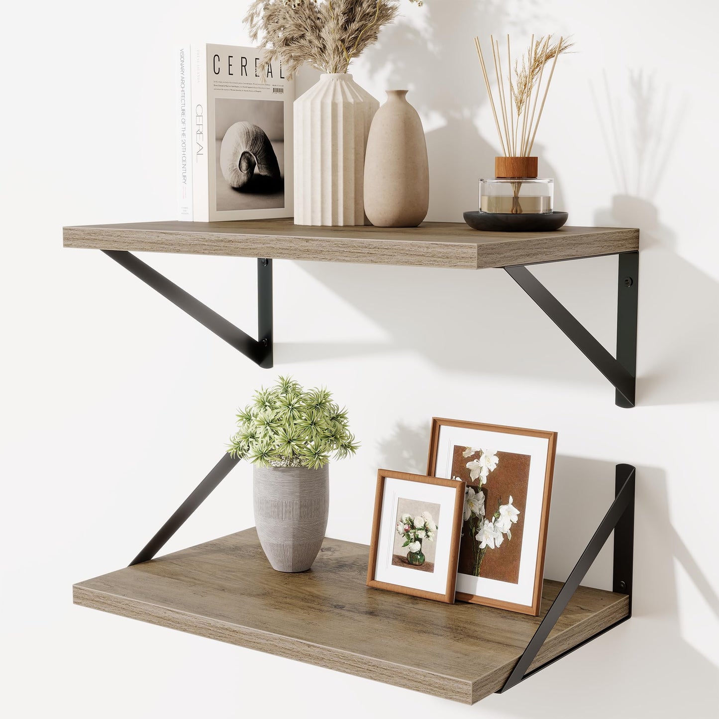 Acovy Deep Floating Shelves Wall Mounted, 36"x12" Black Wall Shelves with Brackets Set of 2 for Bedroom, Living Room, Bathroom, Kitchen, Office - Storage & Display Shelf for Decor, Books, Plants