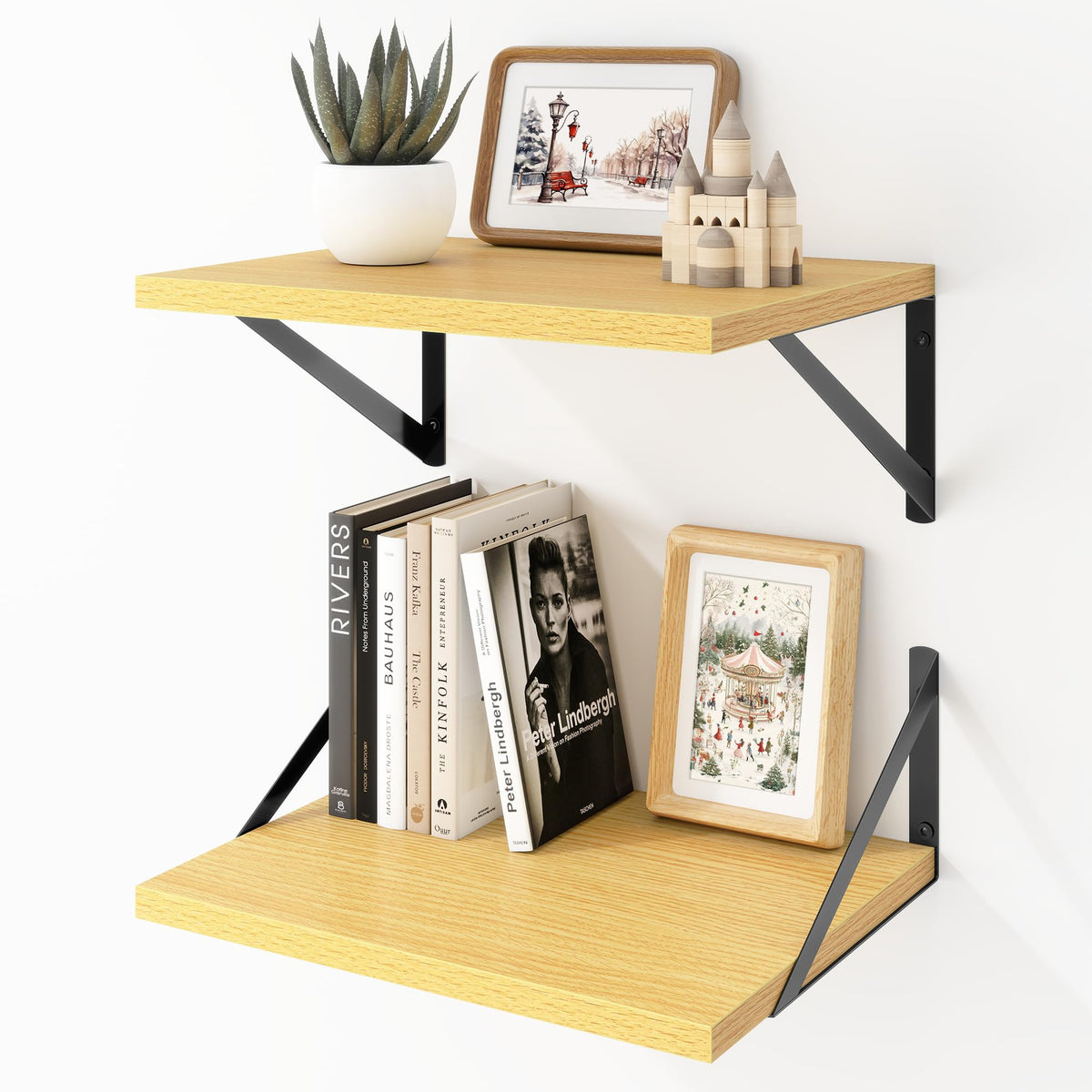 Acovy Deep Floating Shelves Wall Mounted, 36"x12" Black Wall Shelves with Brackets Set of 2 for Bedroom, Living Room, Bathroom, Kitchen, Office - Storage & Display Shelf for Decor, Books, Plants