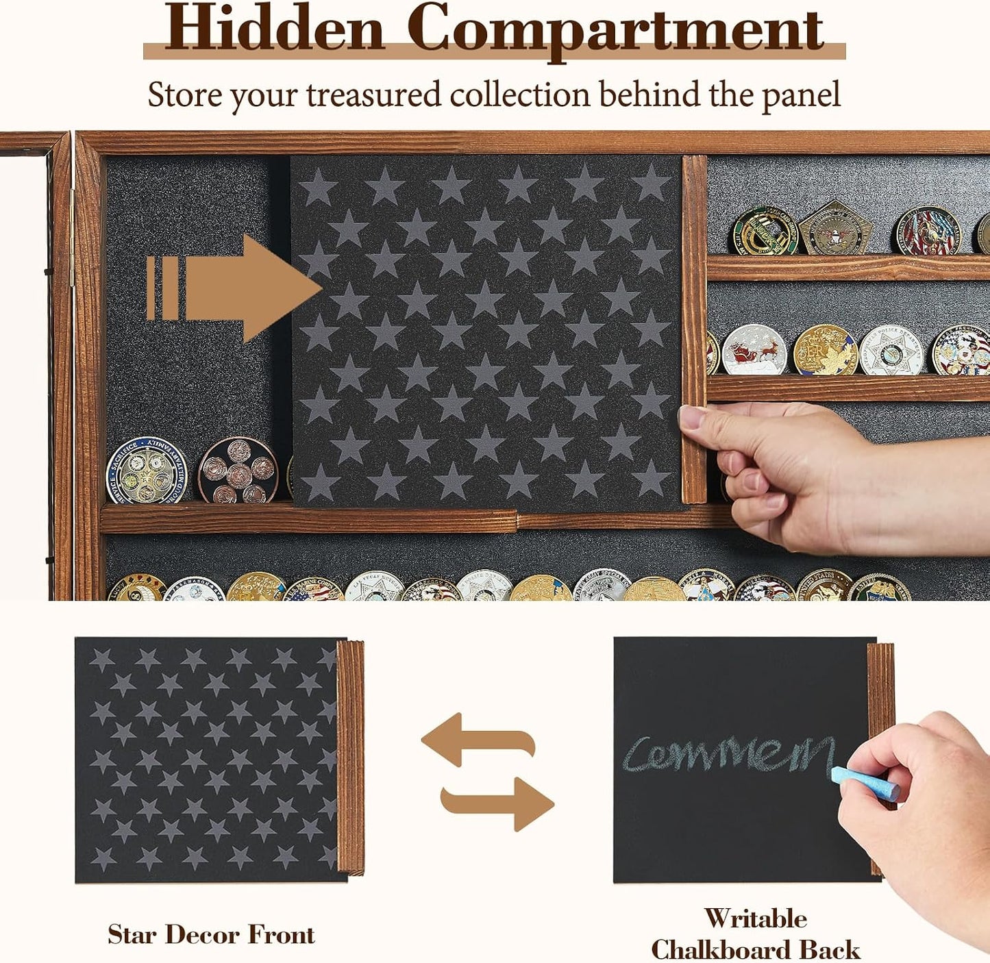 Challenge Coin Display Case, 27.6" x 18.3" Lockable Coin Holder Cabinet