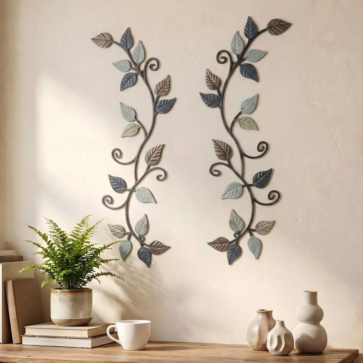 Novabright 2 Pcs Metal Tree Leaf Scroll Wall Art Vine Hanging Decor Bronze