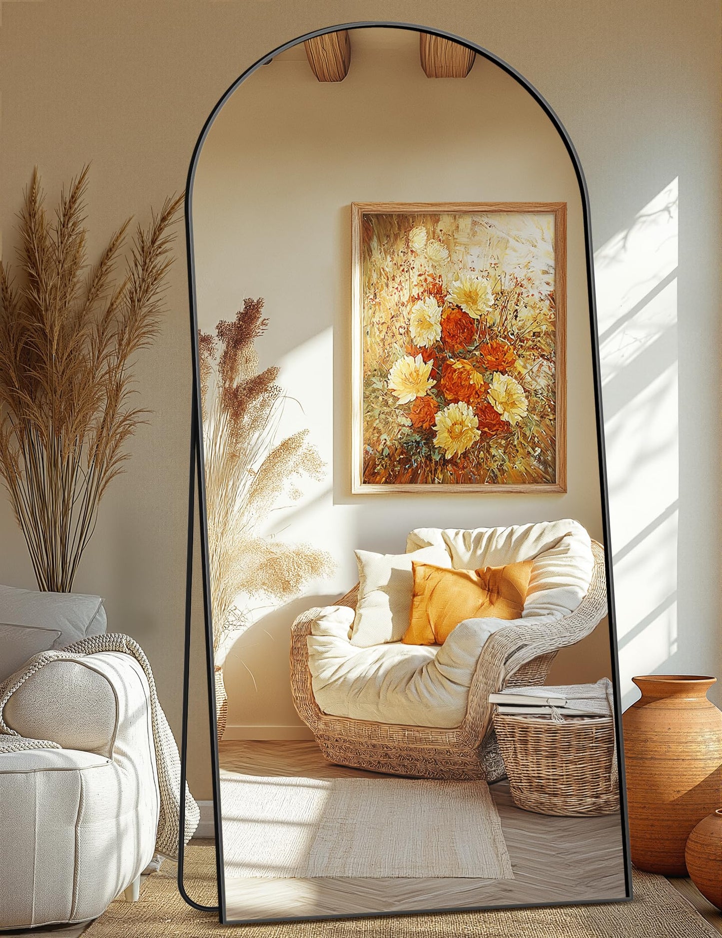 Arched Full Length Mirror, 56"x15" Standing Body Mirror for Wall, Gold