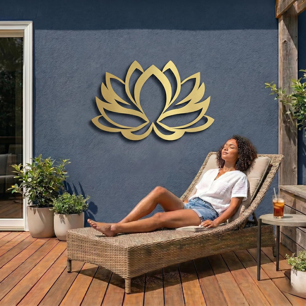 DEKADRON Metal Wall Art - Lotus Flower - 3D Wall Silhouette Metal Wall Decor Home Office Decoration Bedroom Living Room Decor Sculpture (Gold, 30" Wx20 H / 75x50cm)