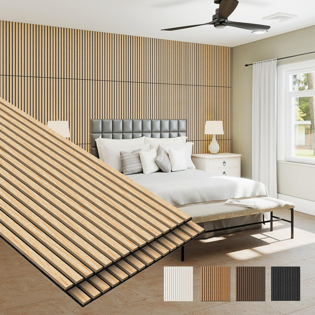 MISSDAY Wood Slat Acoustic Wall Panels, 2 Packs 94.5" x 12.6" Black Soundproof Panel For Interior Wall Decor Noise Absorbing-3D Textured Wooden Panel Sound-Absorbing for Home, Office, Studio