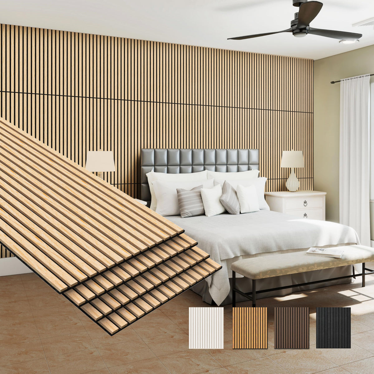 MISSDAY Wood Slat Acoustic Wall Panels, 2 Packs 94.5" x 12.6" Black Soundproof Panel For Interior Wall Decor Noise Absorbing-3D Textured Wooden Panel Sound-Absorbing for Home, Office, Studio
