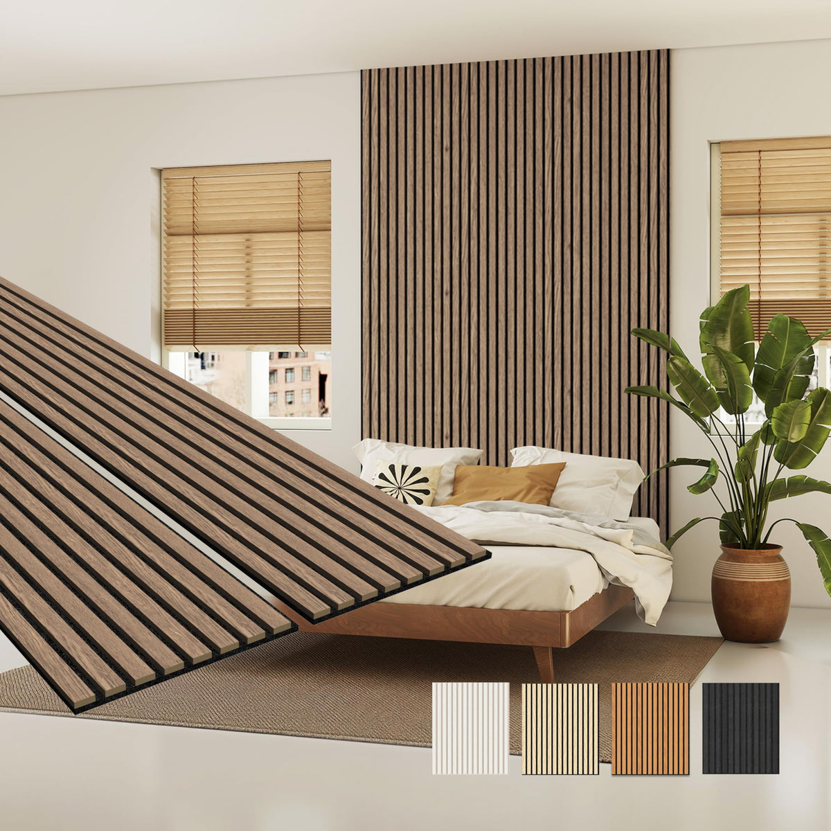 MISSDAY Wood Slat Acoustic Wall Panels, 2 Packs 94.5" x 12.6" Black Soundproof Panel For Interior Wall Decor Noise Absorbing-3D Textured Wooden Panel Sound-Absorbing for Home, Office, Studio