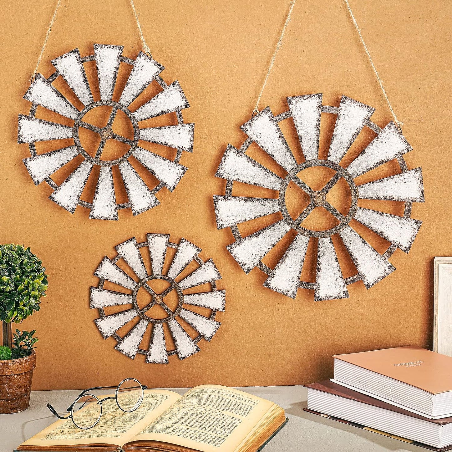 Yookeer 3 Pcs Wood Windmill Wall Decor Rustic Farmhouse Decor,Farmhouse