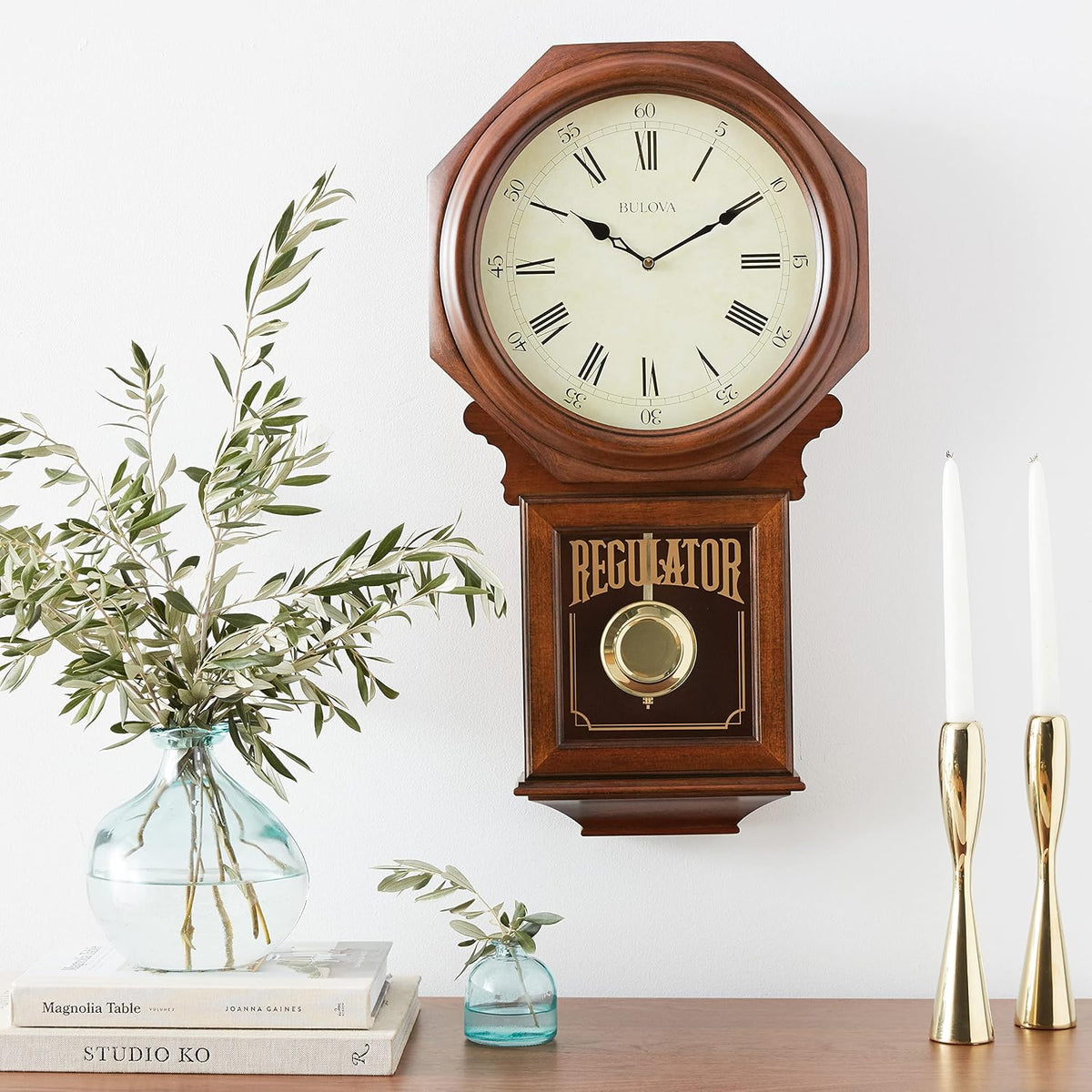 Bulova C3543 Ashford Wall Clock | 25" Schoolhouse Design | Walnut Finish | Harmonic Triple-Chime Movement | Engraving Plate