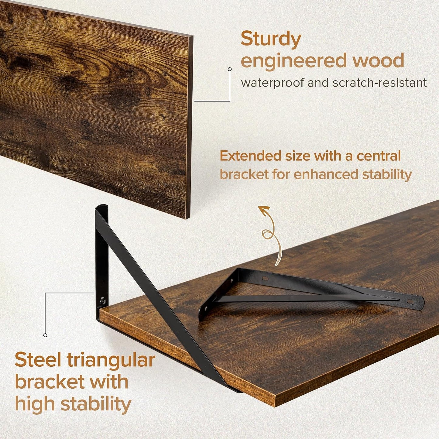 Acovy Deep Floating Shelves Wall Mounted, 36"x12" Brown Wood Shelves with Brackets Set of 2 for Bedroom, Living Room, Bathroom, Kitchen, Office - Storage & Display Shelf for Decor, Books, Plants